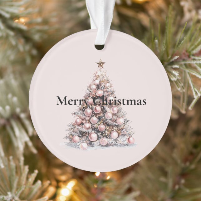 Blush Pink Rose Gold White Christmas Tree Ornament (Tree)