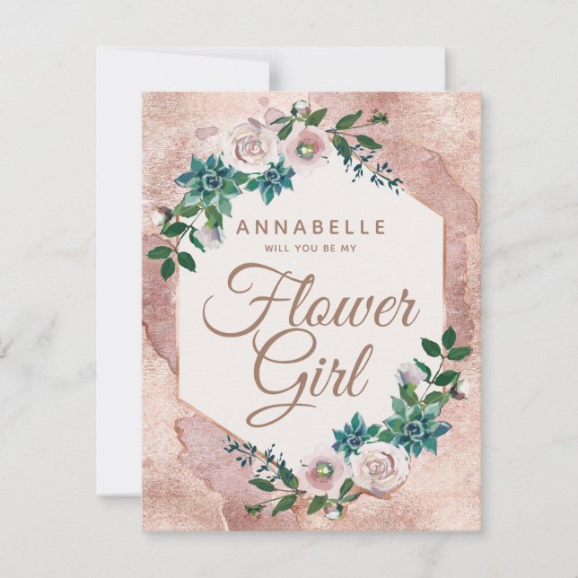 Blush Pink Rose Gold Will You Be My Flower Girl Invitation (Front)