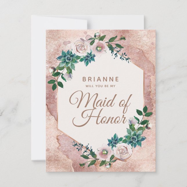 Blush Pink Rose Gold Will You Be My Maid of Honour Invitation (Front)
