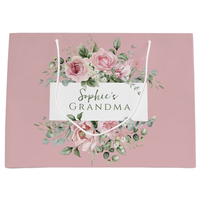 Blush Pink Rose Grandma Large Gift Bag (Front)