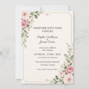 Blush Pink Rose Greenery Wedding Invitation
