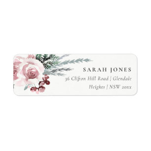 BLUSH PINK ROSE HOLLY BERRY NEW YEAR  ADDRESS