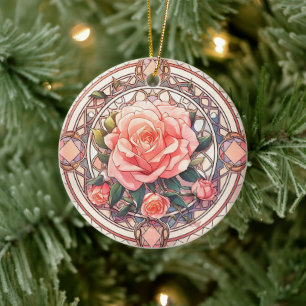 Blush Pink Rose Memorial  Ceramic Tree Decoration