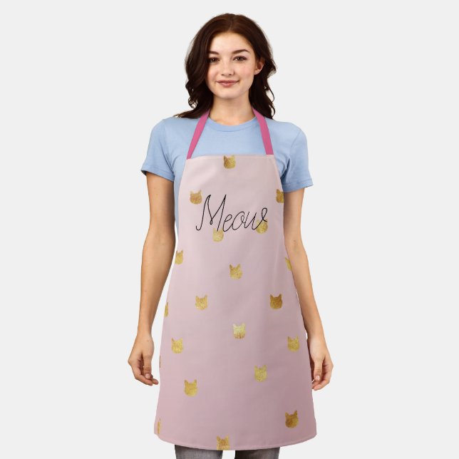 Blush Pink Rose Ombre Gold Cats Apron (Worn)