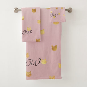 Blush Pink Rose Ombre Gold Cats Bath Towel Set