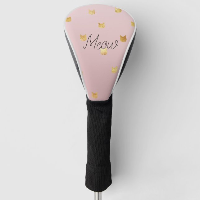 Blush Pink Rose Ombre Gold Cats Golf Head Cover (Front)