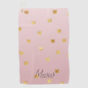 Blush Pink Rose Ombre Gold Cats Golf Towel