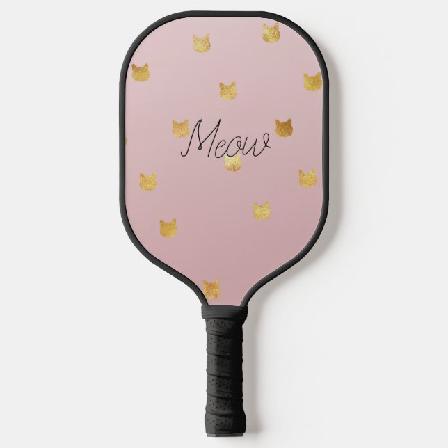 Blush Pink Rose Ombre Gold Cats Pickleball Paddle (Front)