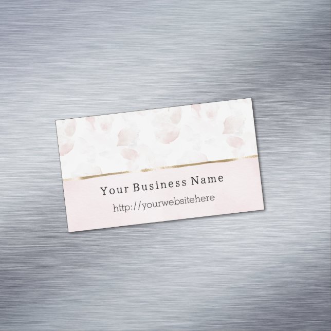 Blush Pink Rose Petal Floral Business name website Magnetic Business Card (In Situ)