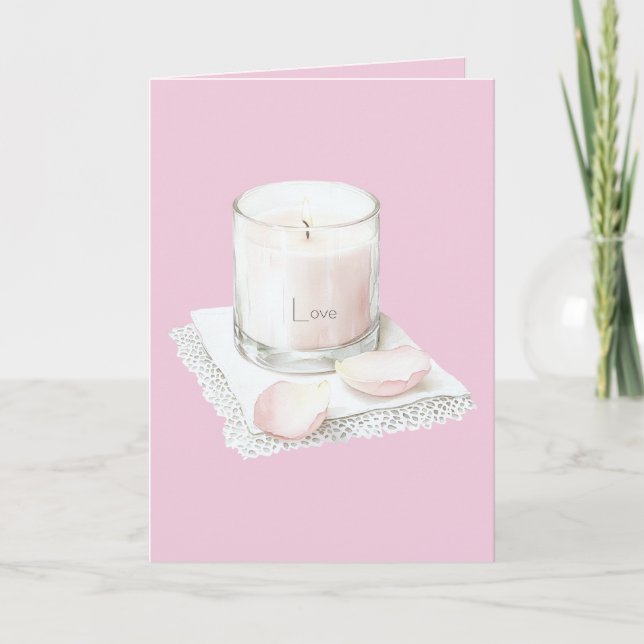Blush pink rose petals candle card (Front)
