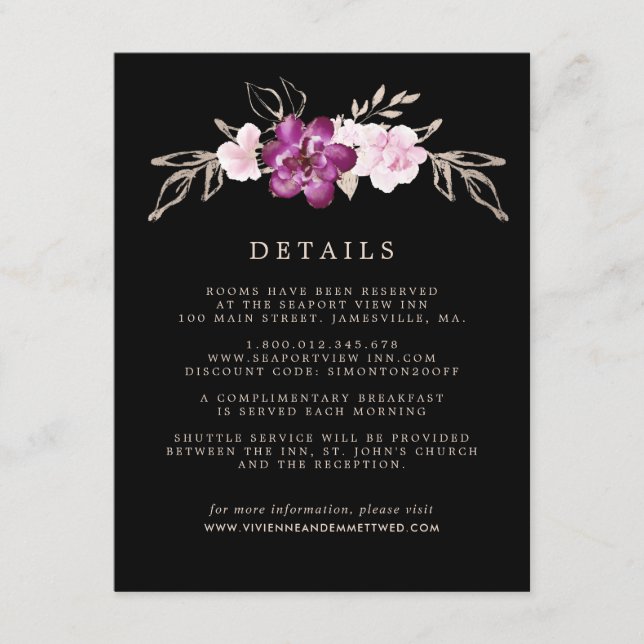 Blush Pink Rose Purple GoldWedding Guest Details Enclosure Card (Front)