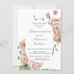 Blush pink rose Quinceanera invitation