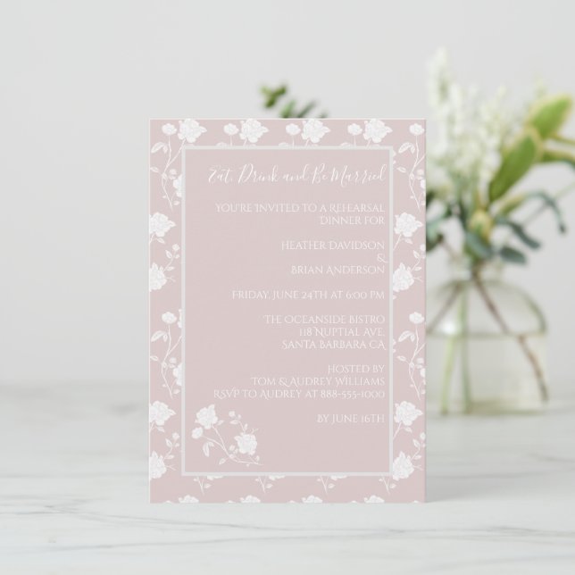 Blush Pink Rose Rehearsal Dinner Invitation (Standing Front)