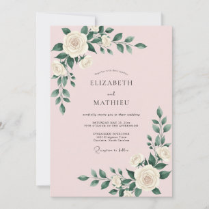 Blush Pink Rose Romantic Wedding Invitation