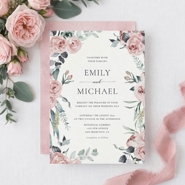 Blush Pink Rose Romantic Wedding Invitation (Creator Uploaded)