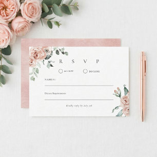 Blush Pink Rose Romantic Wedding RSVP Card