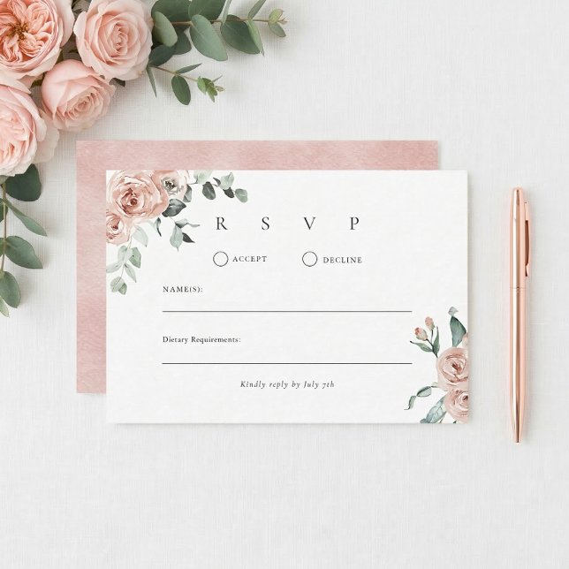 Blush Pink Rose Romantic Wedding RSVP Card (Creator Uploaded)