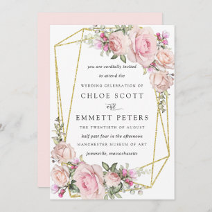 Blush Pink Rose Rustic Floral Wedding Invitation