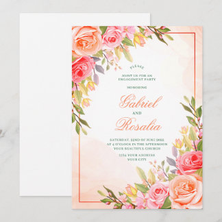 Blush Pink Rose Rustic Floral Wedding Invitation