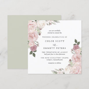 Blush Pink Rose Rustic Floral Wedding Invitation