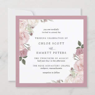 Blush Pink Rose Rustic Floral Wedding Invitation