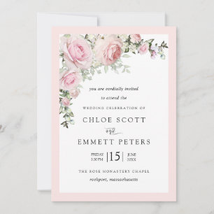 Blush Pink Rose Rustic Floral Wedding  Invitation