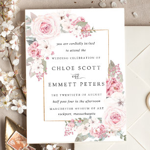 Blush Pink Rose Rustic Floral Wedding Invitation
