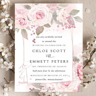 Blush Pink Rose Rustic Floral Wedding Invitation