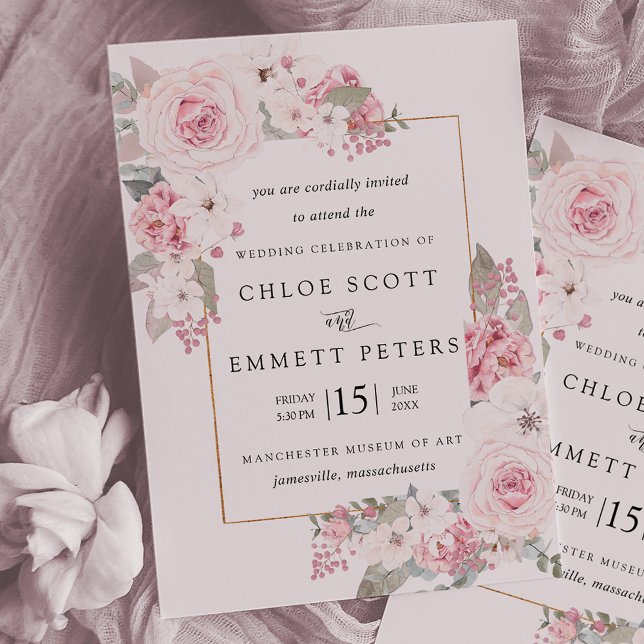 Blush Pink Rose Rustic Floral Wedding Invitation (Creator Uploaded)