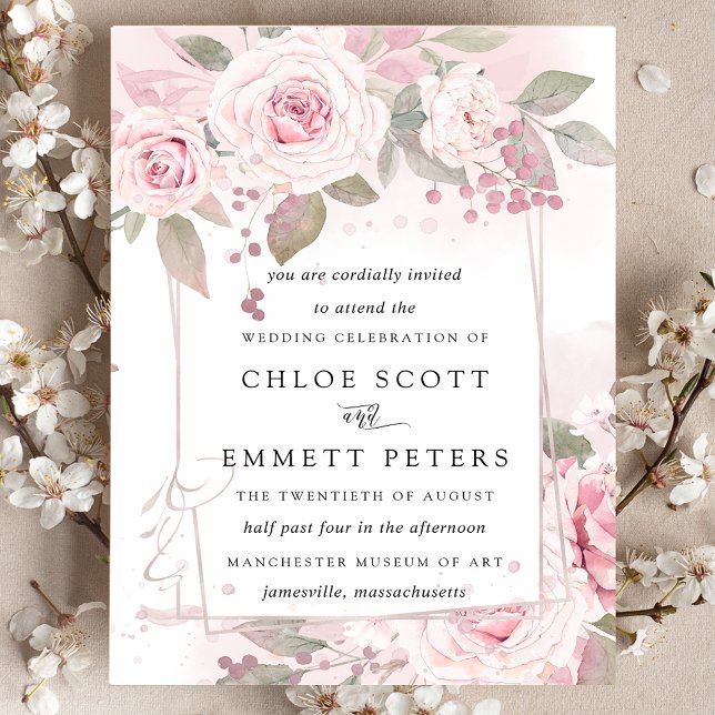 Blush Pink Rose Rustic Floral Wedding Invitation (Creator Uploaded)
