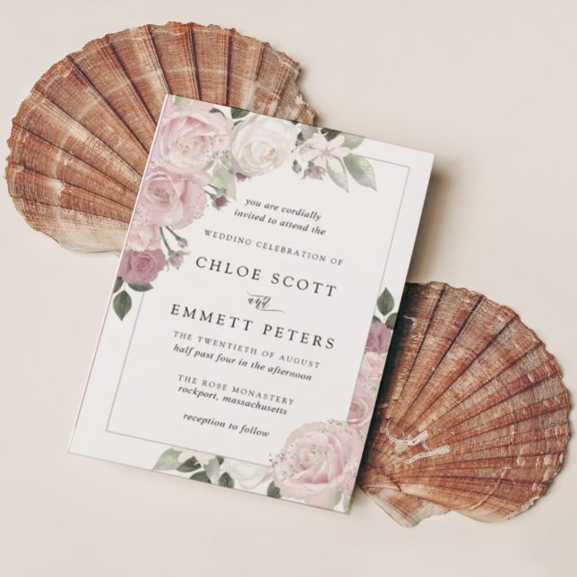 Blush Pink Rose Rustic Floral Wedding Invitation (Creator Uploaded)