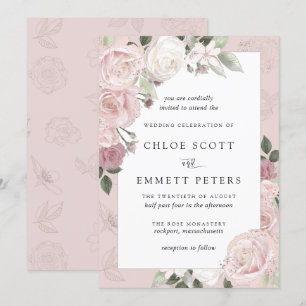 Blush Pink Rose Rustic Floral Wedding Invitation