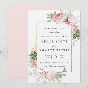 Blush Pink Rose Rustic Floral Wedding Invitation