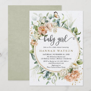 Blush Pink Rose Sage Eucalyptus Girl Baby Shower  Invitation
