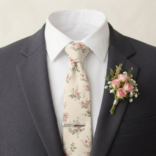 Blush Pink Rose & Sage Green Wedding Tie