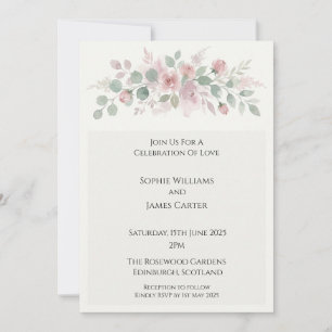 Blush Pink Rose & Sage Greenery Band Invitation