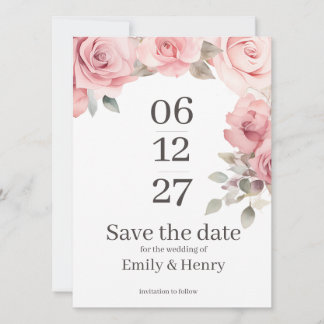 Blush Pink Rose Save the Date Card
