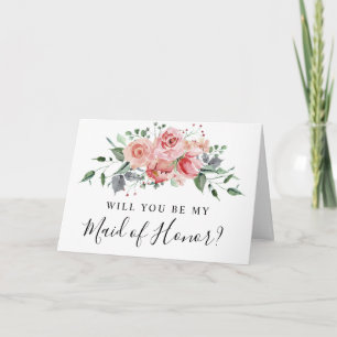 Blush Pink Rose Spring Maid of Honor Flowers Chic Card