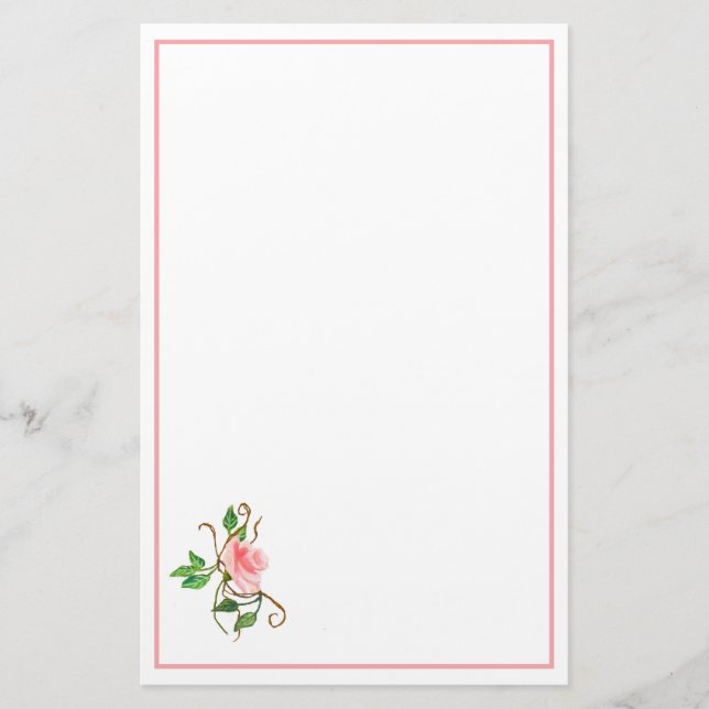 Blush Pink Rose Stationery (Front)