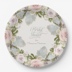 Blush Pink Rose Succulent Foliage Bridal Shower Paper Plate
