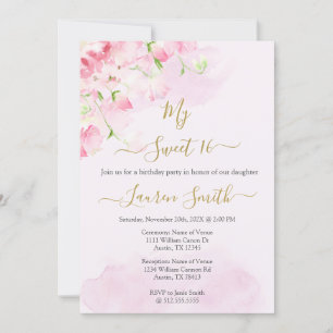 Blush pink rose sweet 16 invitation