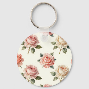 Blush Pink Rose Vintage Floral Pattern Key Ring