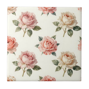 Blush Pink Rose Vintage Floral Pattern Tile