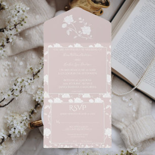 Blush Pink Rose Wedding All In One Invitation