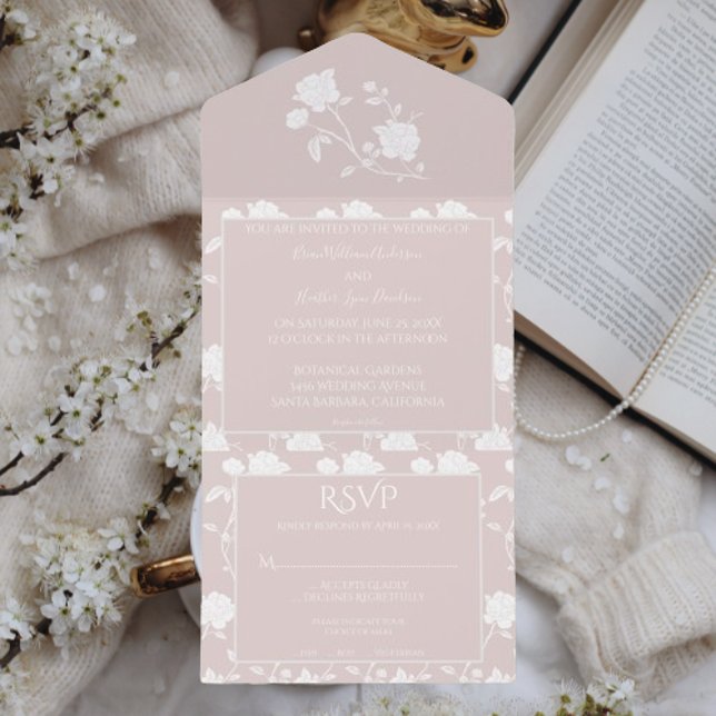 Blush Pink Rose Wedding All In One Invitation (Blush Pink Rose All in One Wedding Invitation)