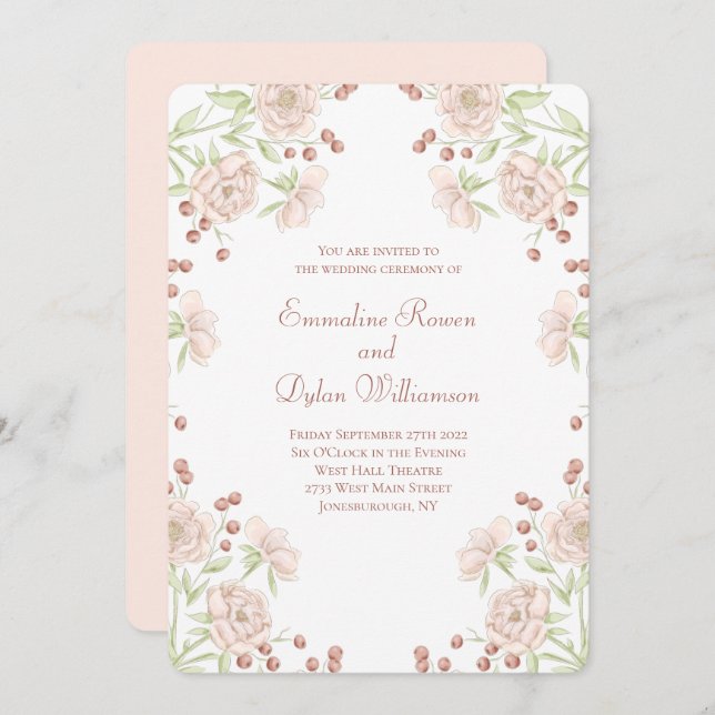 Blush Pink Rose Wedding Invitation (Front/Back)