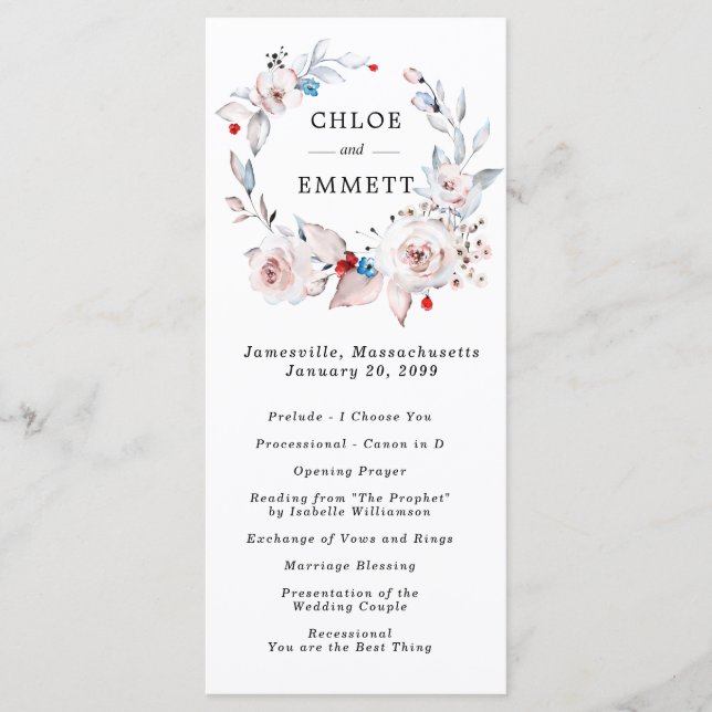 Blush Pink Rose Wedding Programme (Front)