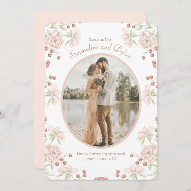 Blush Pink Rose Wedding Save the Date Invitation (Front/Back)