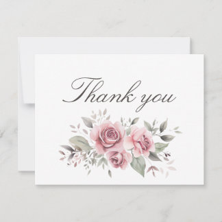 Blush Pink Rose Wedding Thank You Card