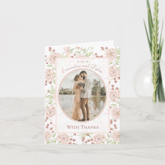 Blush Pink Rose Wedding Thank You Cards Photo (Front)